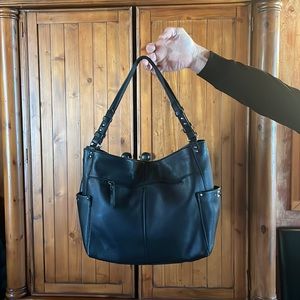 Black Leather Hobo Handbag, by The Sak